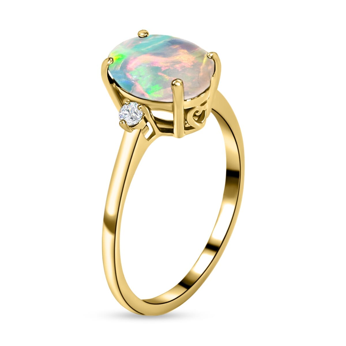 Rhapsody AAAA Ethiopian Welo Opal and E-F VS2 Diamond Ring in 18K Yellow Gold (Size 10.0) 5.50 Grams 1.30 ctw image number 2