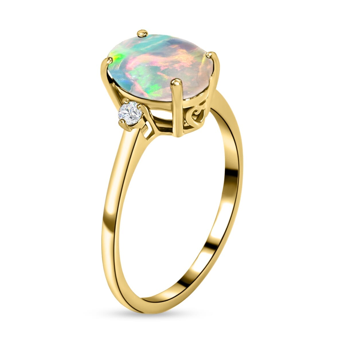 Rhapsody AAAA Ethiopian Welo Opal and E-F VS2 Diamond Ring in 18K Yellow Gold (Size 4.0) 5.50 Grams 1.30 ctw image number 2