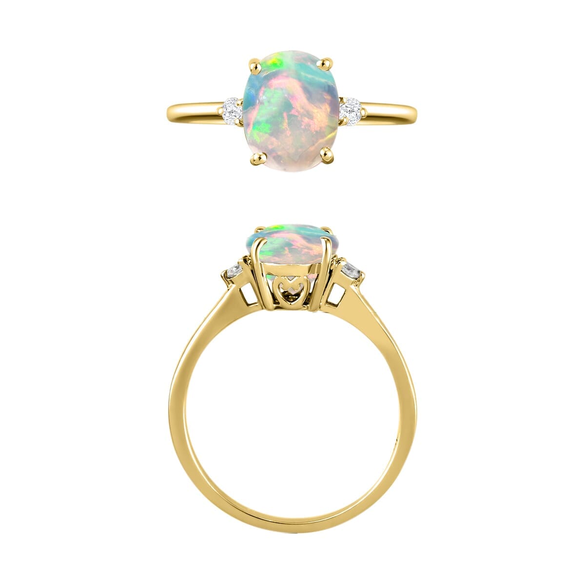 Rhapsody AAAA Ethiopian Welo Opal and E-F VS2 Diamond Ring in 18K Yellow Gold (Size 6.5) 5.50 Grams 1.30 ctw image number 3