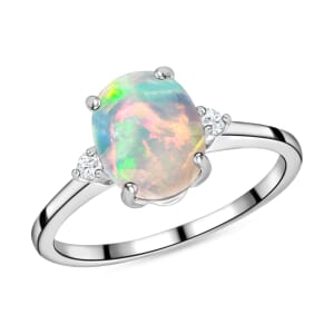 Rhapsody AAAA Ethiopian Welo Opal and E-F VS2 Diamond Ring in 18K White Gold (Size 4.0) 1.30 ctw