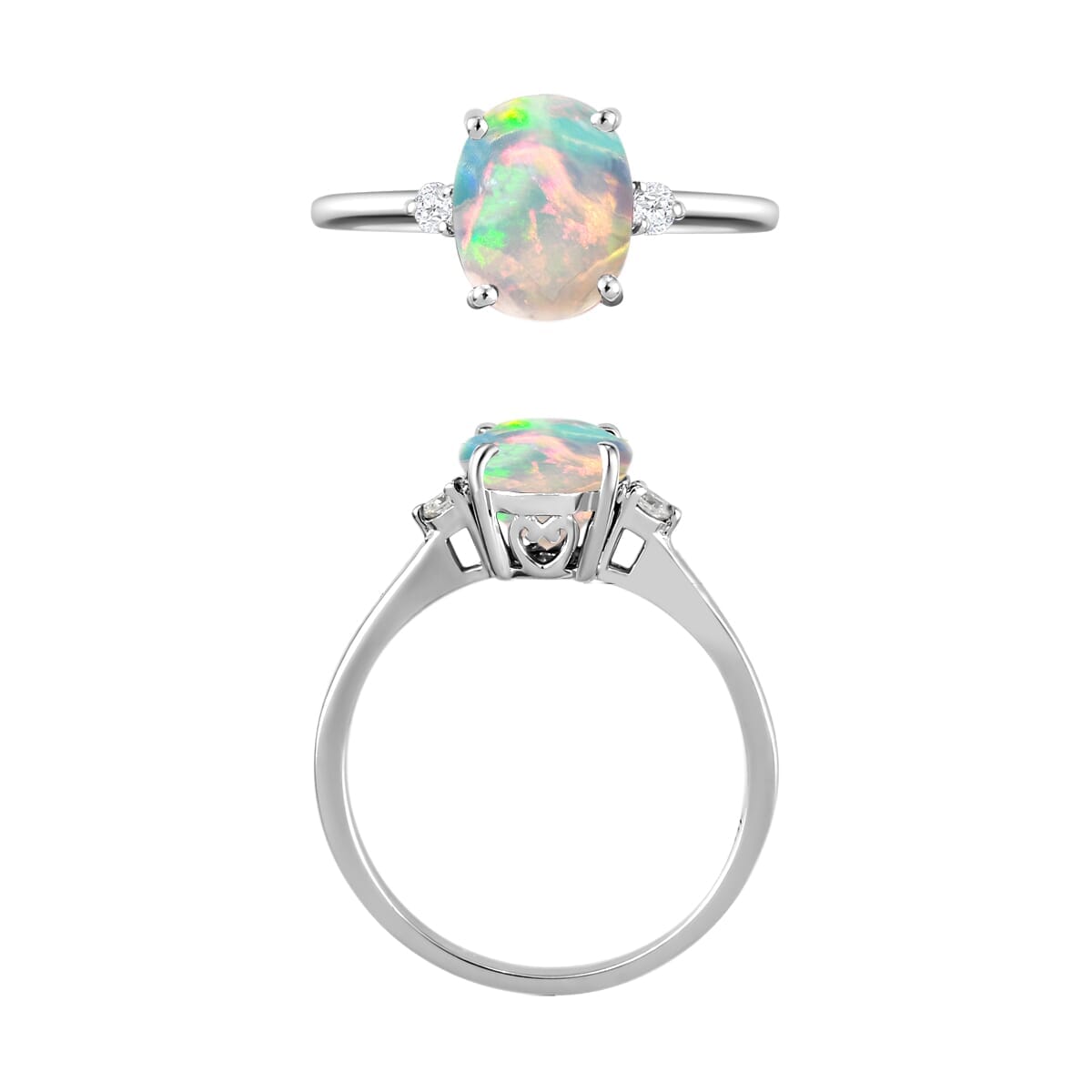 Rhapsody AAAA Ethiopian Welo Opal and E-F VS2 Diamond Ring in 18K White Gold (Size 4.0) 1.30 ctw image number 3