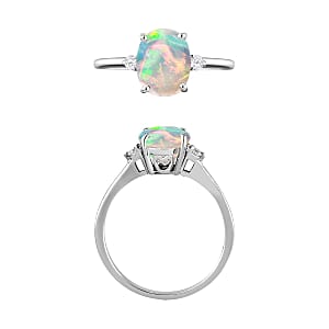 Rhapsody AAAA Ethiopian Welo Opal and E-F VS2 Diamond Ring in 18K White Gold (Size 4.0) 1.30 ctw (Del. in 10-12 Days)