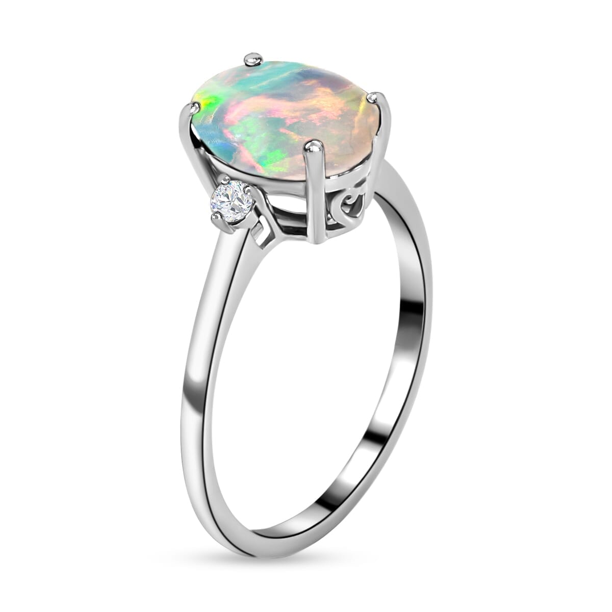 Rhapsody AAAA Ethiopian Welo Opal and E-F VS2 Diamond Ring in 18K White Gold (Size 7.5) 1.30 ctw image number 2