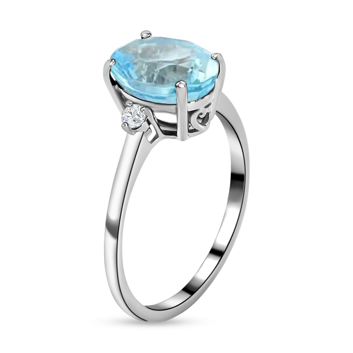 Rhapsody AAAA Santa Maria Aquamarine and E-F VS2 Diamond Ring in 18K White Gold (Size 6.5) 1.90 ctw image number 2