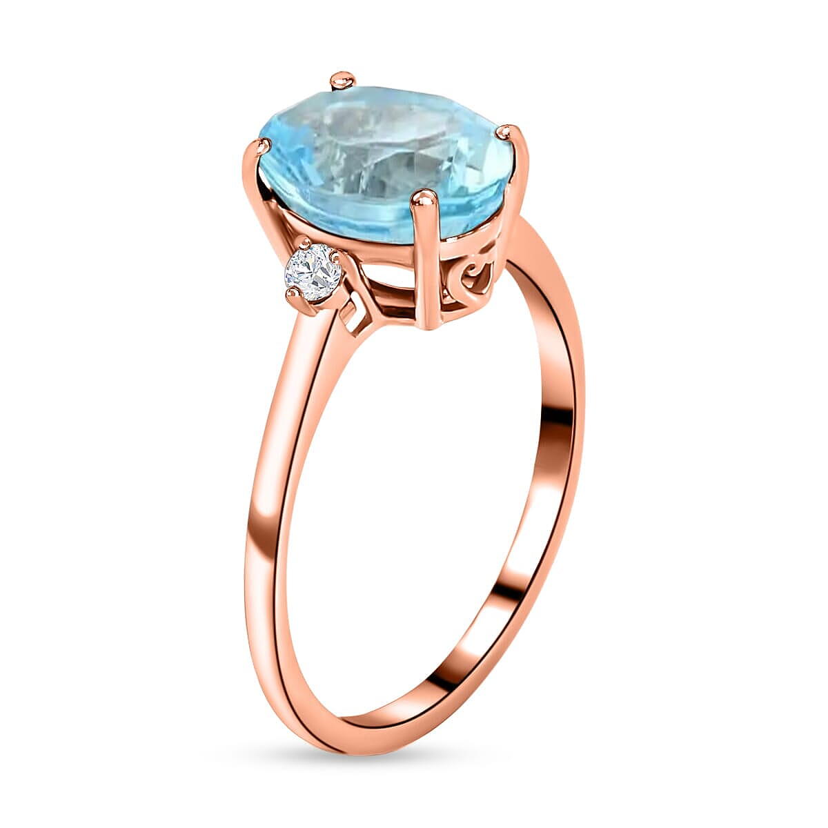 Rhapsody AAAA Santa Maria Aquamarine and E-F VS2 Diamond Ring in 18K Rose Gold (Size 9.5) 1.90 ctw 5.5 Grams (Del. in 10-12 Days) image number 2