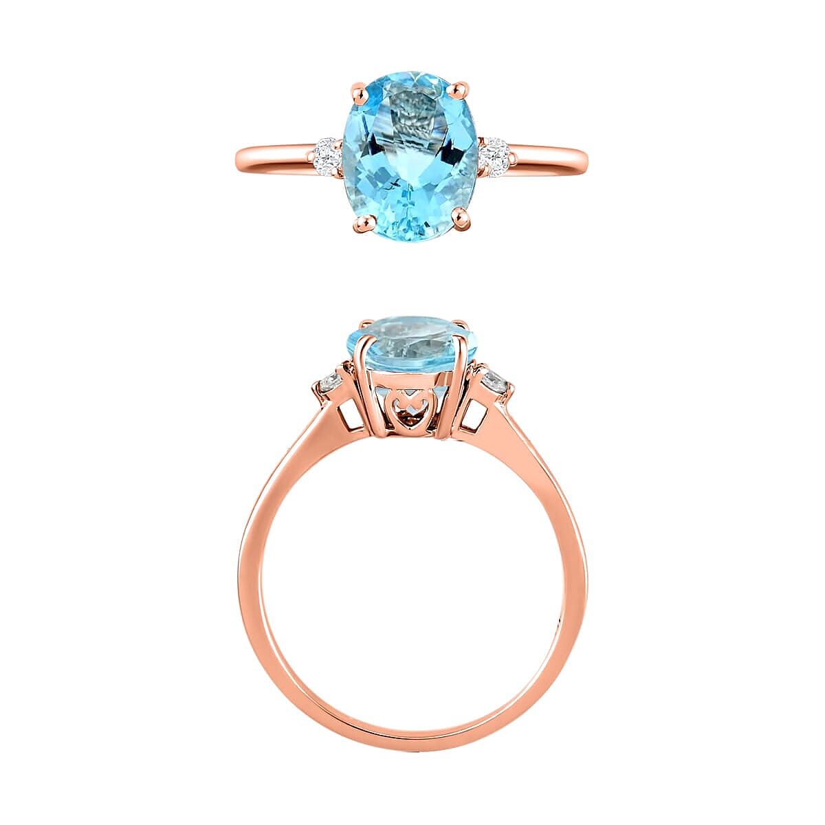 Rhapsody AAAA Santa Maria Aquamarine and E-F VS2 Diamond Ring in 18K Rose Gold (Size 9.5) 1.90 ctw 5.5 Grams (Del. in 10-12 Days) image number 3