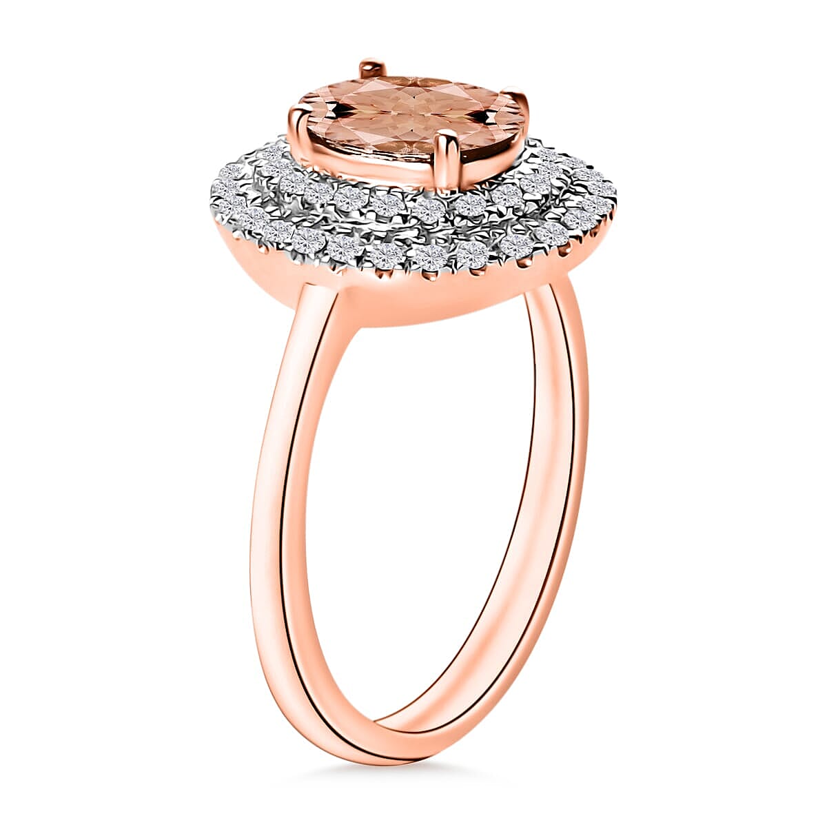 Rhapsody AAAA Pink Morganite and E-F VS2 Diamond 1.65 ctw Double Halo Ring in 18K Rose Gold (Size 9.5) 4 Grams (Del. in 10-12 Days) image number 2