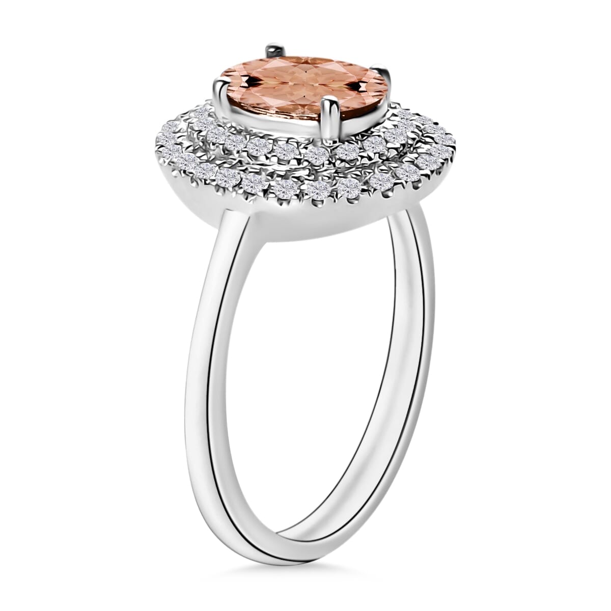 Rhapsody AAAA Pink Morganite and E-F VS2 Diamond 1.65 ctw Double Halo Ring in 18K White Gold (Size 10.0) 4 Grams image number 2