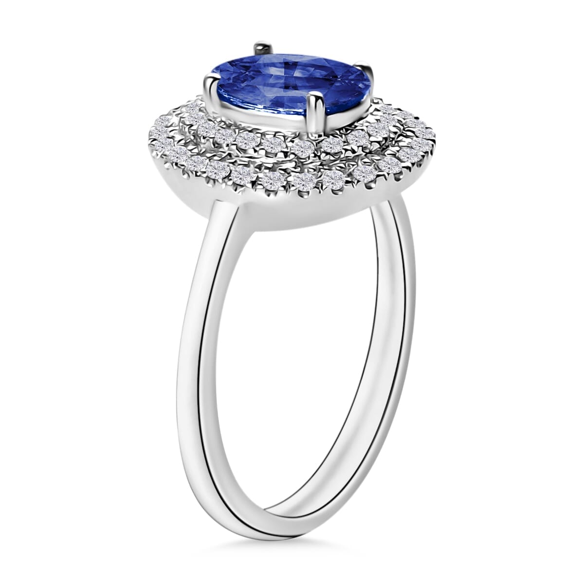 Rhapsody AAAA Ceylon Blue Sapphire and E-F VS2 Diamond 1.65 ctw Double Halo Ring in 18K White Gold (Size 5.5) 4 Grams image number 2