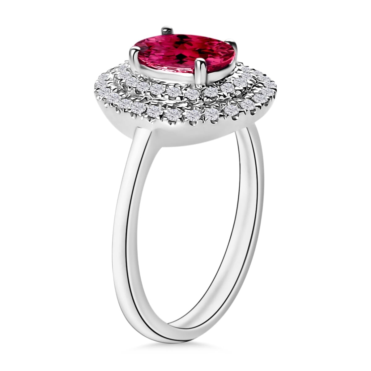 Rhapsody AAAA Ouro Fino Rubellite and E-F VS2 Diamond 1.55 ctw Double Halo Ring in 18K White Gold (Size 7.5) image number 2