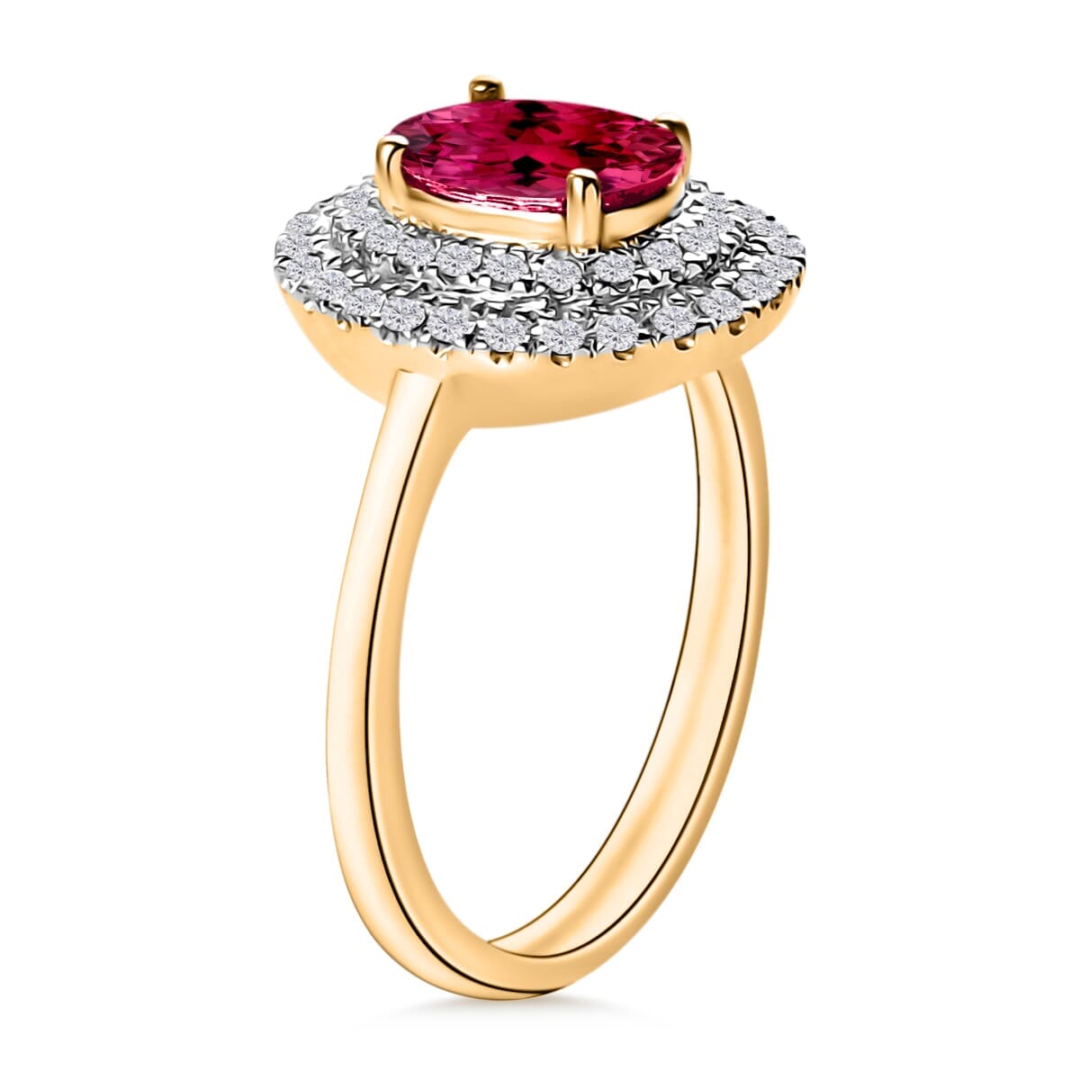 Rhapsody AAAA Ouro Fino Rubellite and E-F VS2 Diamond 1.55 ctw Double Halo Ring in 18K Yellow Gold (Size 6.5) image number 2
