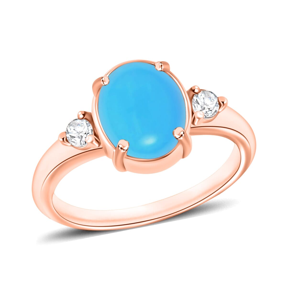Rhapsody 18K Rose Gold AAAA Sleeping Beauty Turquoise and E-F VS2 Diamond Ring (Size 5.5) 5.50 Grams 2.50 ctw image number 0