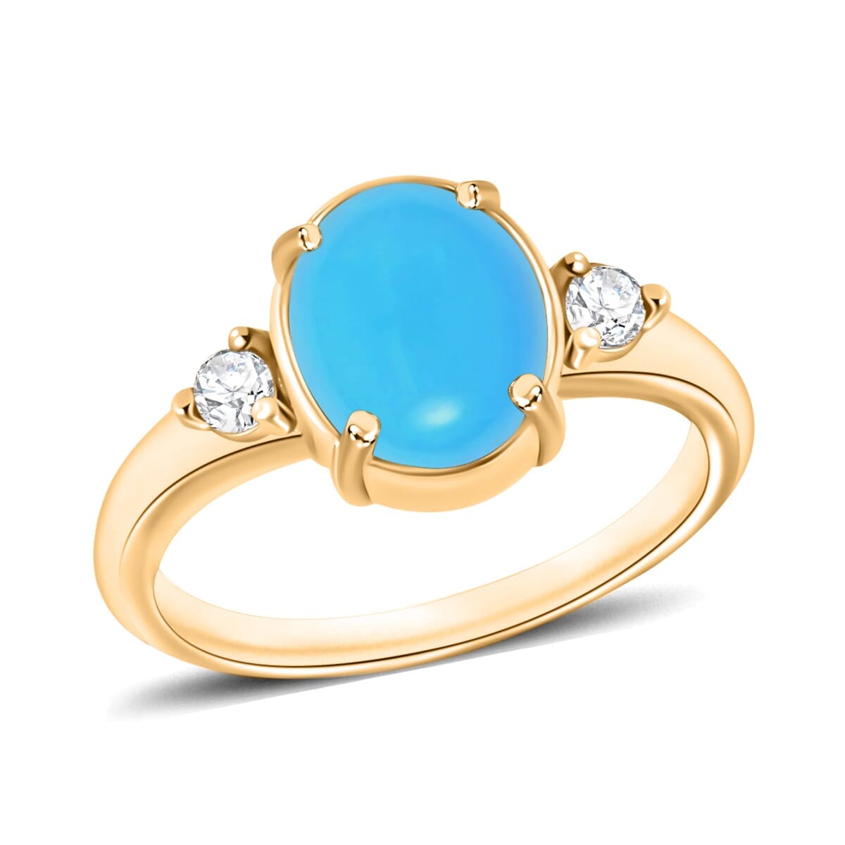 Rhapsody 18K Yellow Gold AAAA Sleeping Beauty Turquoise and E-F VS2 Diamond Ring (Size 5.5) 5.50 Grams 2.50 ctw image number 0