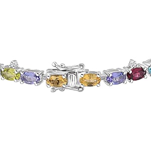 D'Joy Multi Gemstone 20.00 ctw Bracelet in Rhodium Over Sterling Silver (6.50 In)