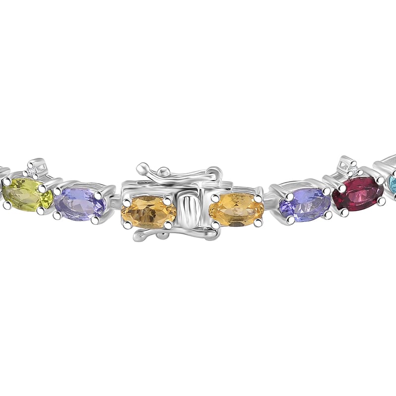 D'Joy Multi Gemstone 20.00 ctw Bracelet in Rhodium Over Sterling Silver (6.50 In)