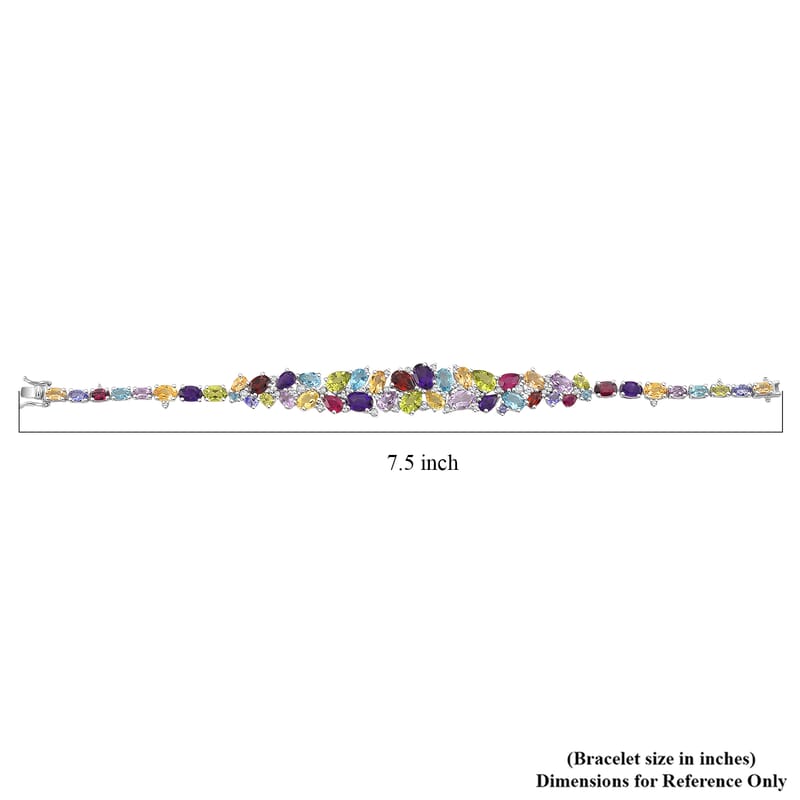 D'Joy Multi Gemstone 20.00 ctw Bracelet in Rhodium Over Sterling Silver (6.50 In)