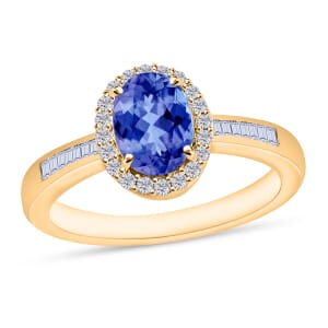 Rhapsody AAAA Tanzanite and E-F VS2 Diamond Ring in 18K Yellow Gold (Size 8.5) 1.64 ctw