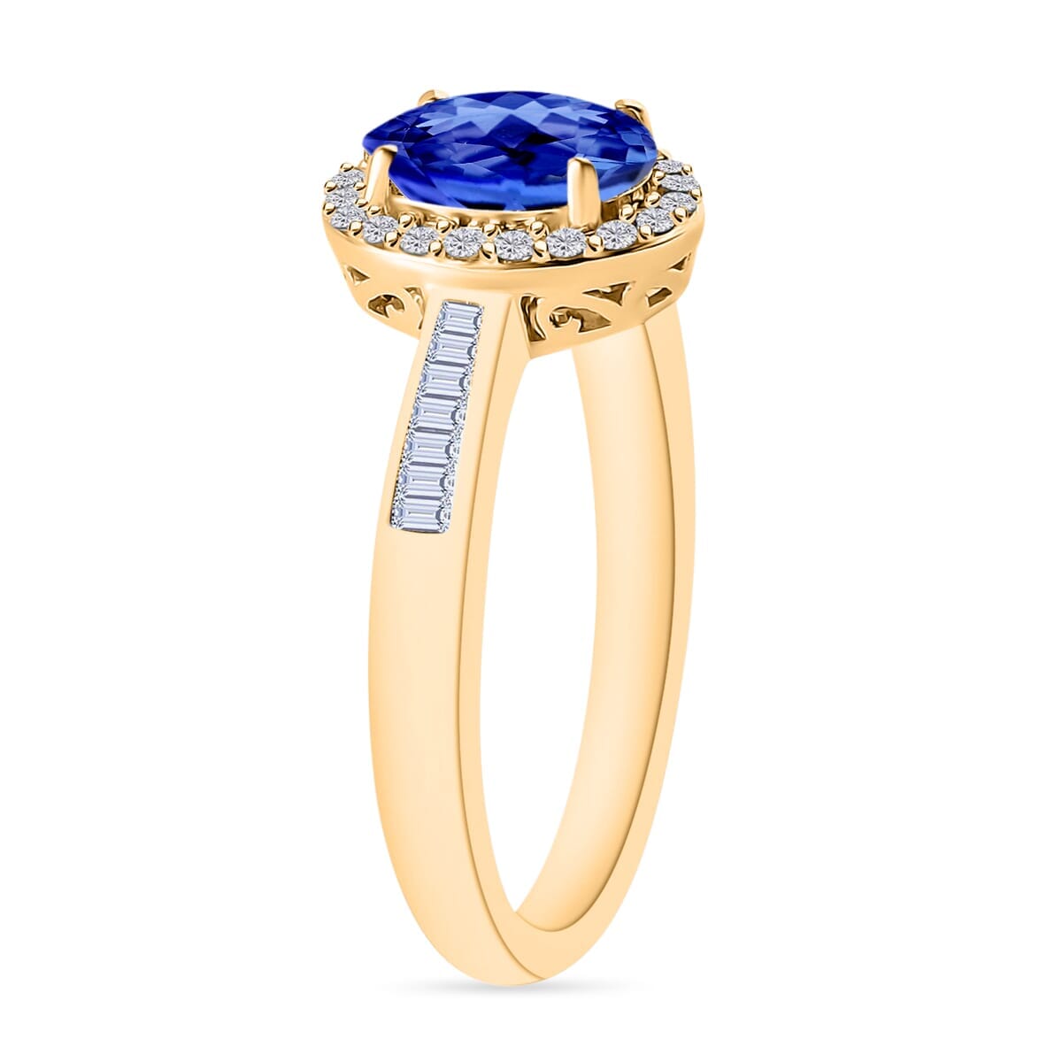 Rhapsody AAAA Tanzanite and E-F VS2 Diamond Ring in 18K Yellow Gold (Size 8.5) 1.64 ctw image number 2
