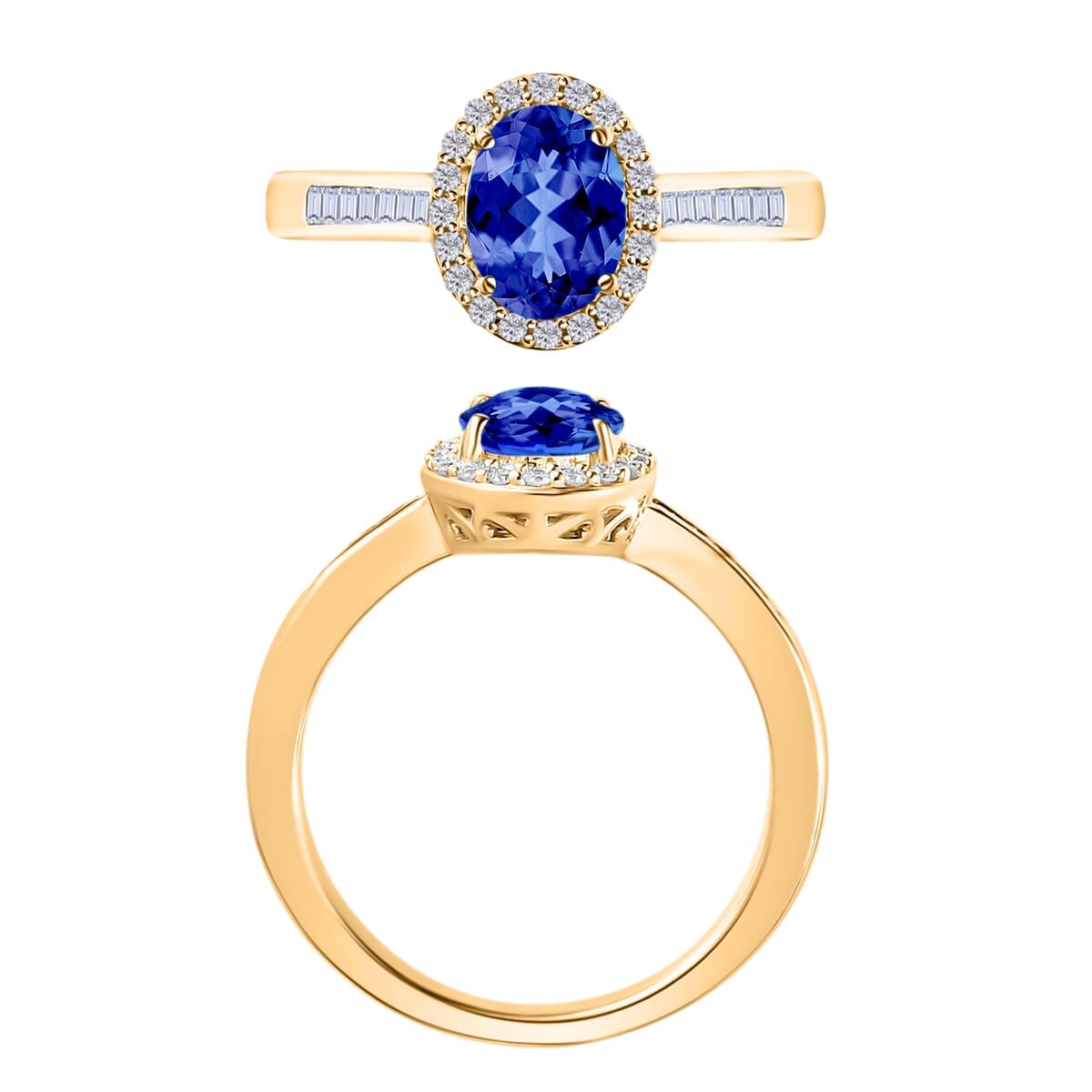 Rhapsody AAAA Tanzanite and E-F VS2 Diamond Ring in 18K Yellow Gold (Size 8.5) 1.64 ctw image number 3
