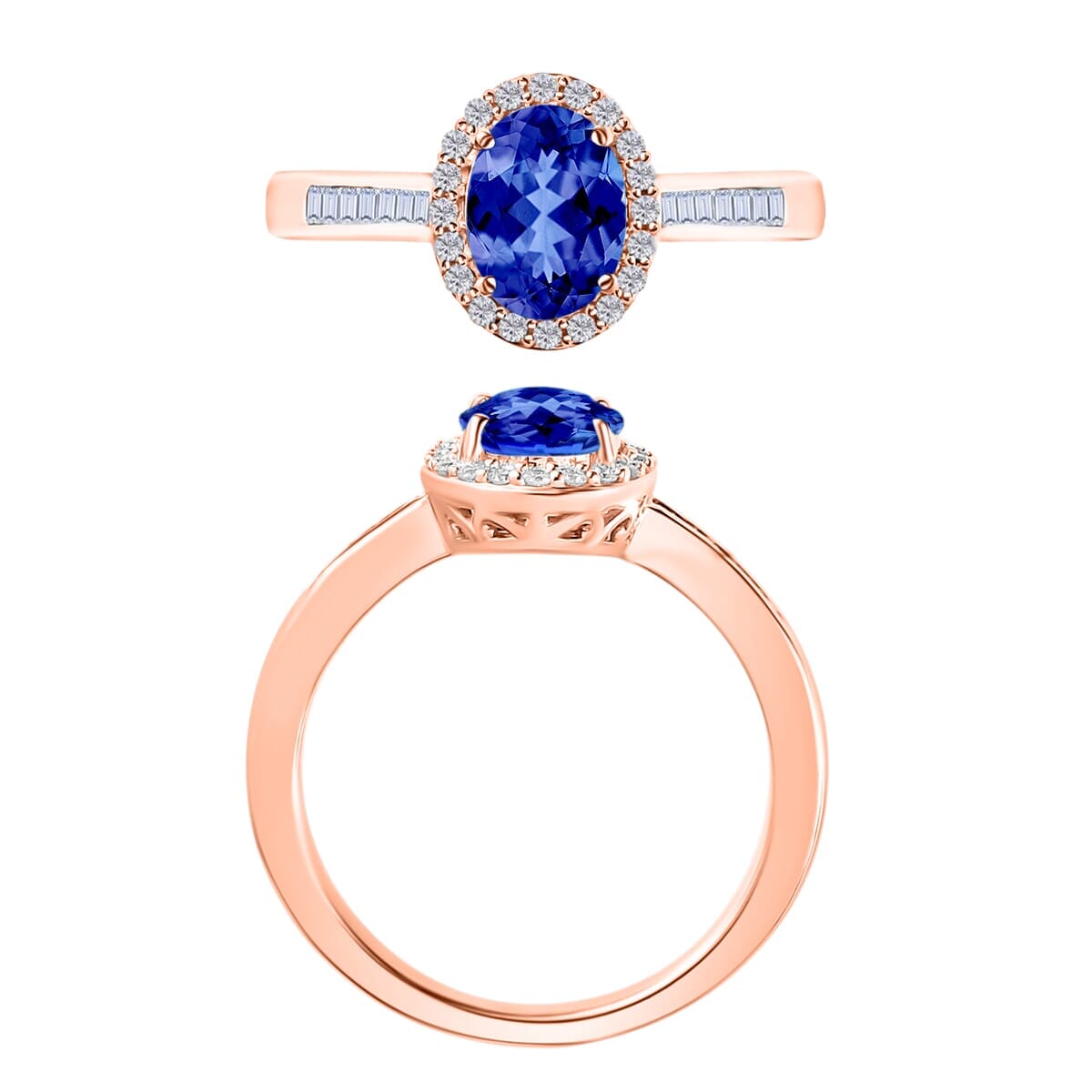 Rhapsody AAAA Tanzanite and E-F VS2 Diamond Ring in 18K Rose Gold (Size 10.5) 1.64 ctw image number 3