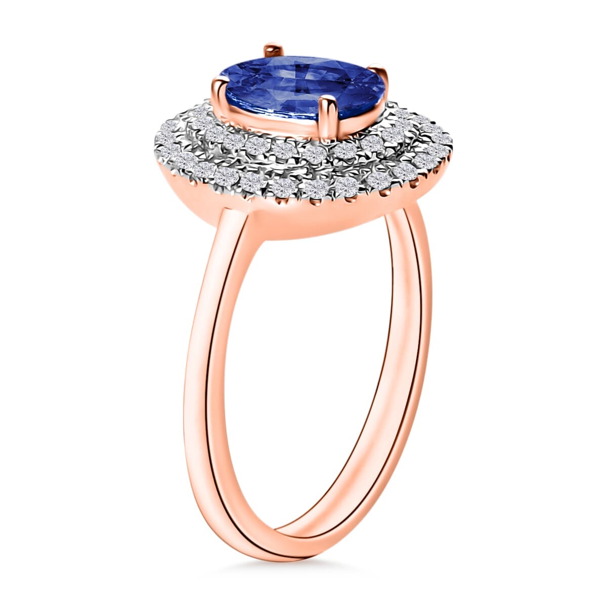 Rhapsody AAAA Ceylon Blue Sapphire and E-F VS2 Diamond 1.65 ctw Double Halo Ring in 18K Rose Gold (Size 6.0) 4 Grams image number 2
