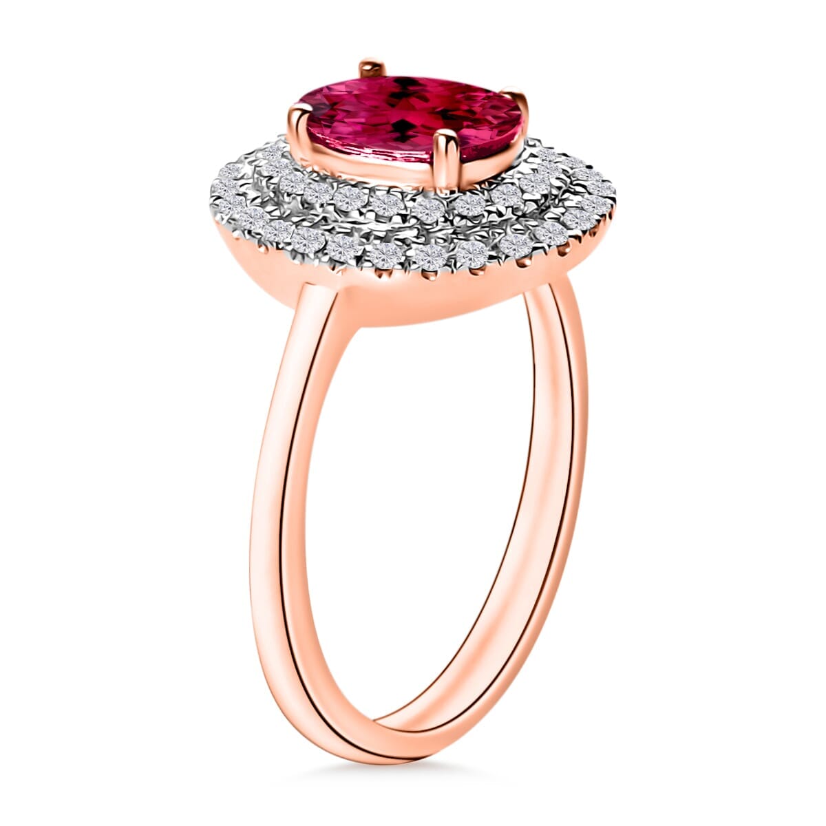Rhapsody AAAA Ouro Fino Rubellite and E-F VS2 Diamond 1.55 ctw Double Halo Ring in 18K Rose Gold (Size 9.0) image number 2