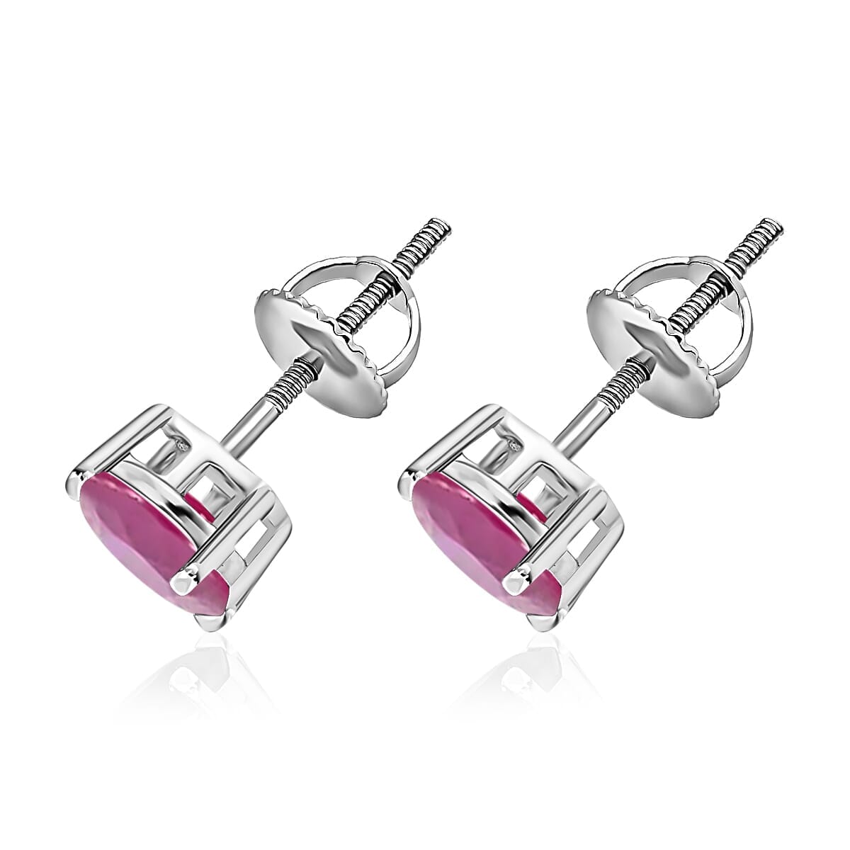 AAAA Mozambique Ruby 2.20 ctw Solitaire Stud Earrings in 18K White Gold image number 2