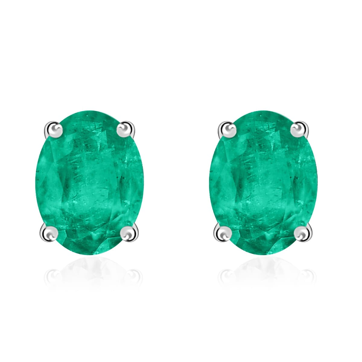 AAAA Kagem Zambian Emerald 1.60 ctw Solitaire Stud Earrings in 18K White Gold image number 0