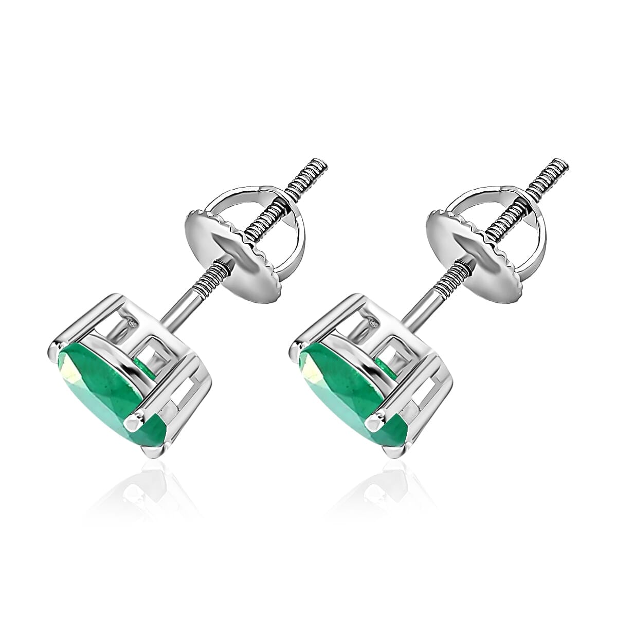 AAAA Kagem Zambian Emerald 1.60 ctw Solitaire Stud Earrings in 18K White Gold image number 2