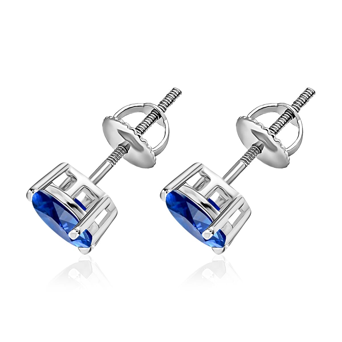 AAAA Ceylon Blue Sapphire Solitaire Stud Earrings in 18K White Gold 2.00 ctw image number 2
