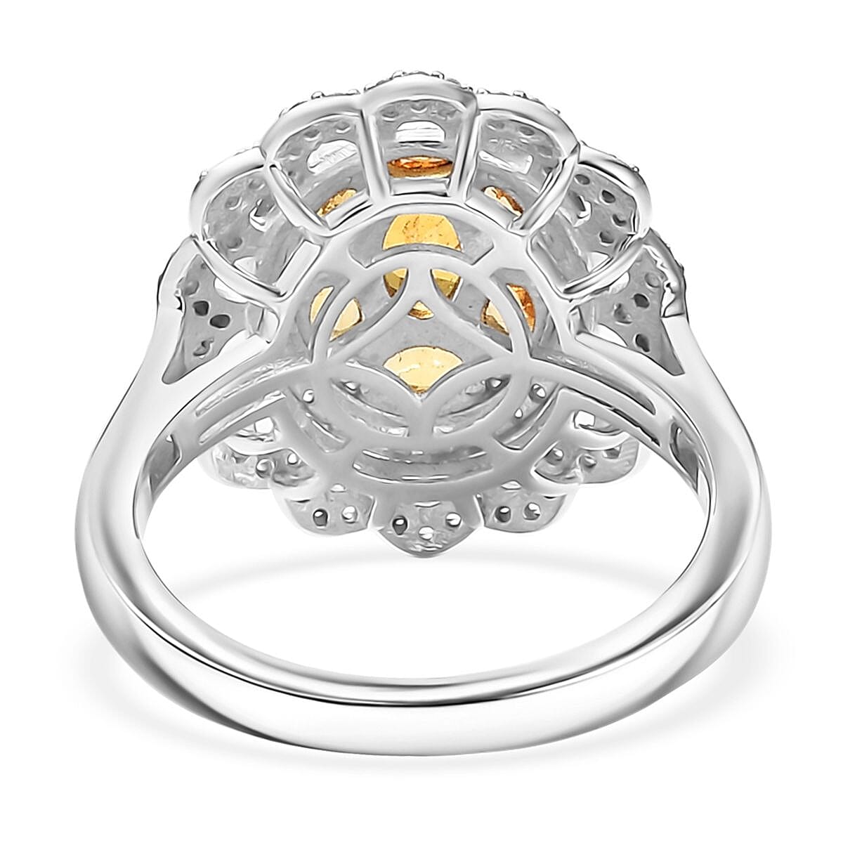 D'Joy Tanzanian Mandarin Garnet and White Zircon 2.80 ctw Celestial Bloom Ring in Rhodium Over Sterling Silver (Size 10.0)