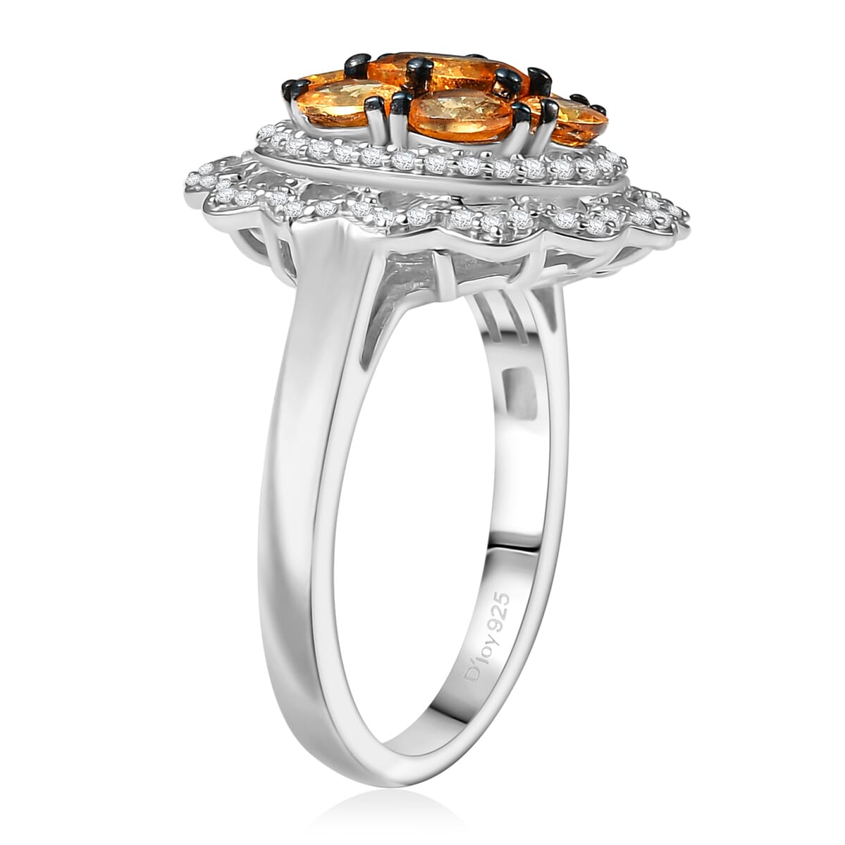 D'Joy Tanzanian Mandarin Garnet and White Zircon 2.80 ctw Celestial Bloom Ring in Rhodium Over Sterling Silver (Size 7.0) image number 3