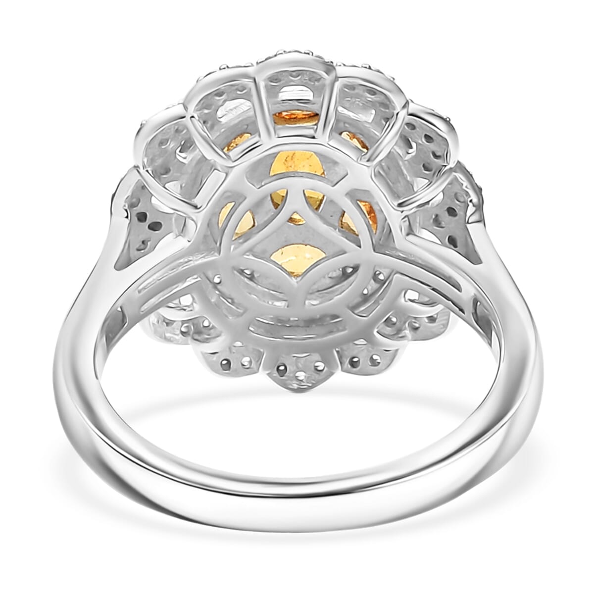 D'Joy Tanzanian Mandarin Garnet and White Zircon 2.80 ctw Celestial Bloom Ring in Rhodium Over Sterling Silver (Size 7.0) image number 4