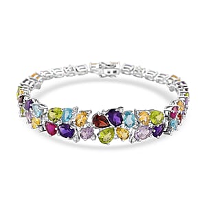D'Joy Multi Gemstone 20.90 ctw Bracelet in Rhodium Over Sterling Silver (7.25 In)