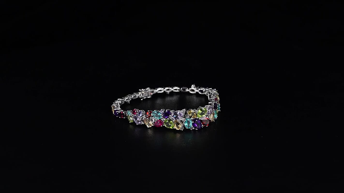 D'Joy Multi Gemstone Bracelet in Rhodium Over Sterling Silver (6.50 In) 20.00 ctw