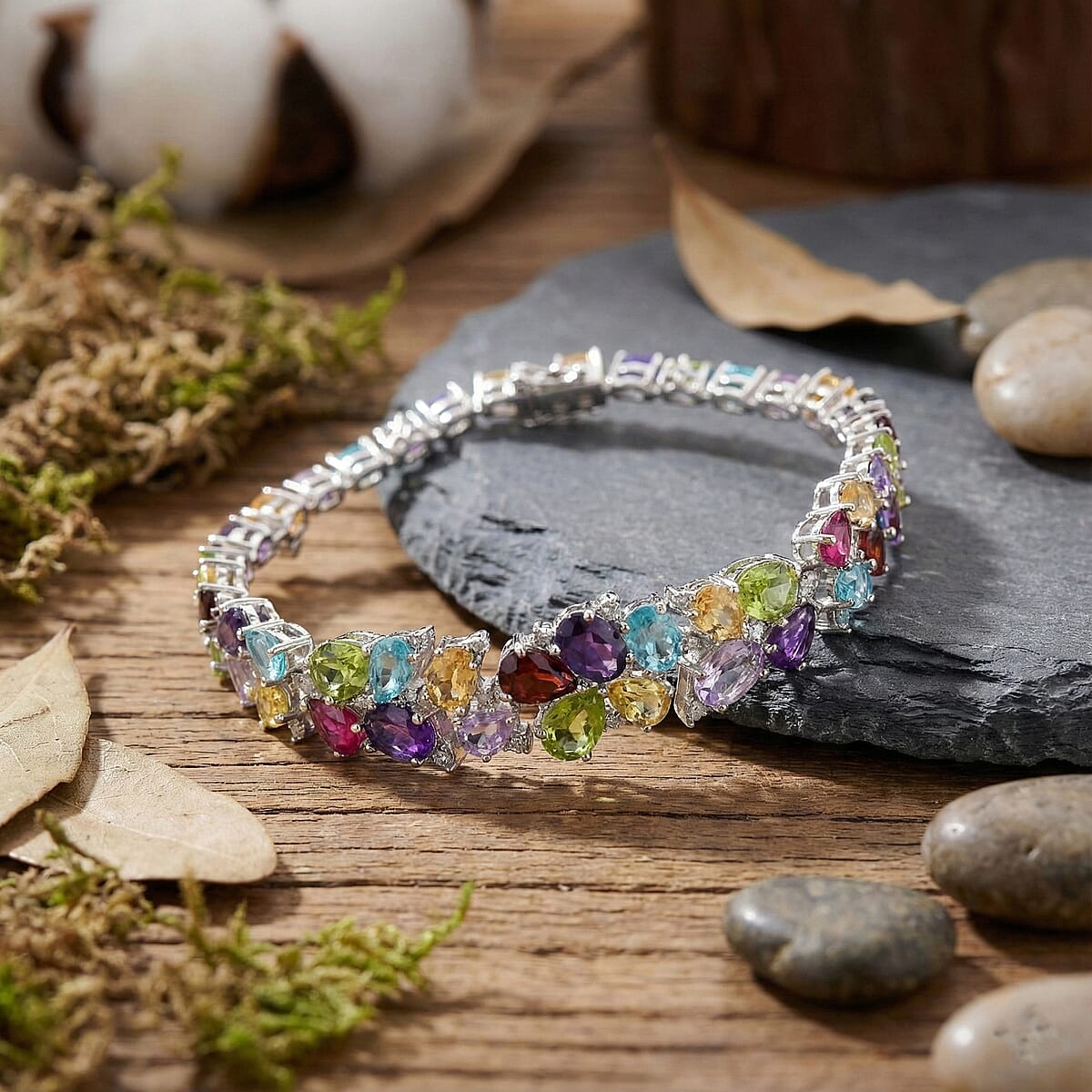 D'Joy Multi Gemstone 20.90 ctw Bracelet in Rhodium Over Sterling Silver (7.25 In) image number 1