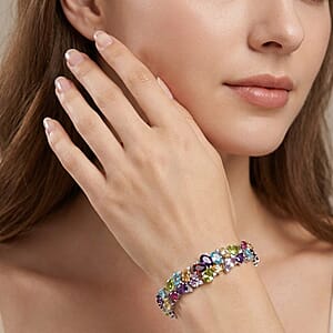D'Joy Multi Gemstone 20.90 ctw Bracelet in Rhodium Over Sterling Silver (7.25 In)