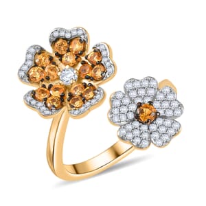 D'Joy Tanzanian Mandarin Garnet and Moissanite 1.50 ctw Twin Flame Bloom Ring in 18K Vermeil Yellow Gold Over Sterling Silver (Size 7.0)