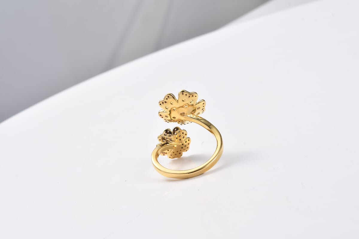 D'Joy Tanzanian Mandarin Garnet and Moissanite 1.50 ctw Twin Flame Bloom Ring in 18K Vermeil Yellow Gold Over Sterling Silver (Size 7.0) image number 4