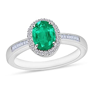 Rhapsody AAAA Kagem Zambian Emerald and E-F VS2 Diamond Ring in 18K White Gold (Size 11.5) 1.50 ctw