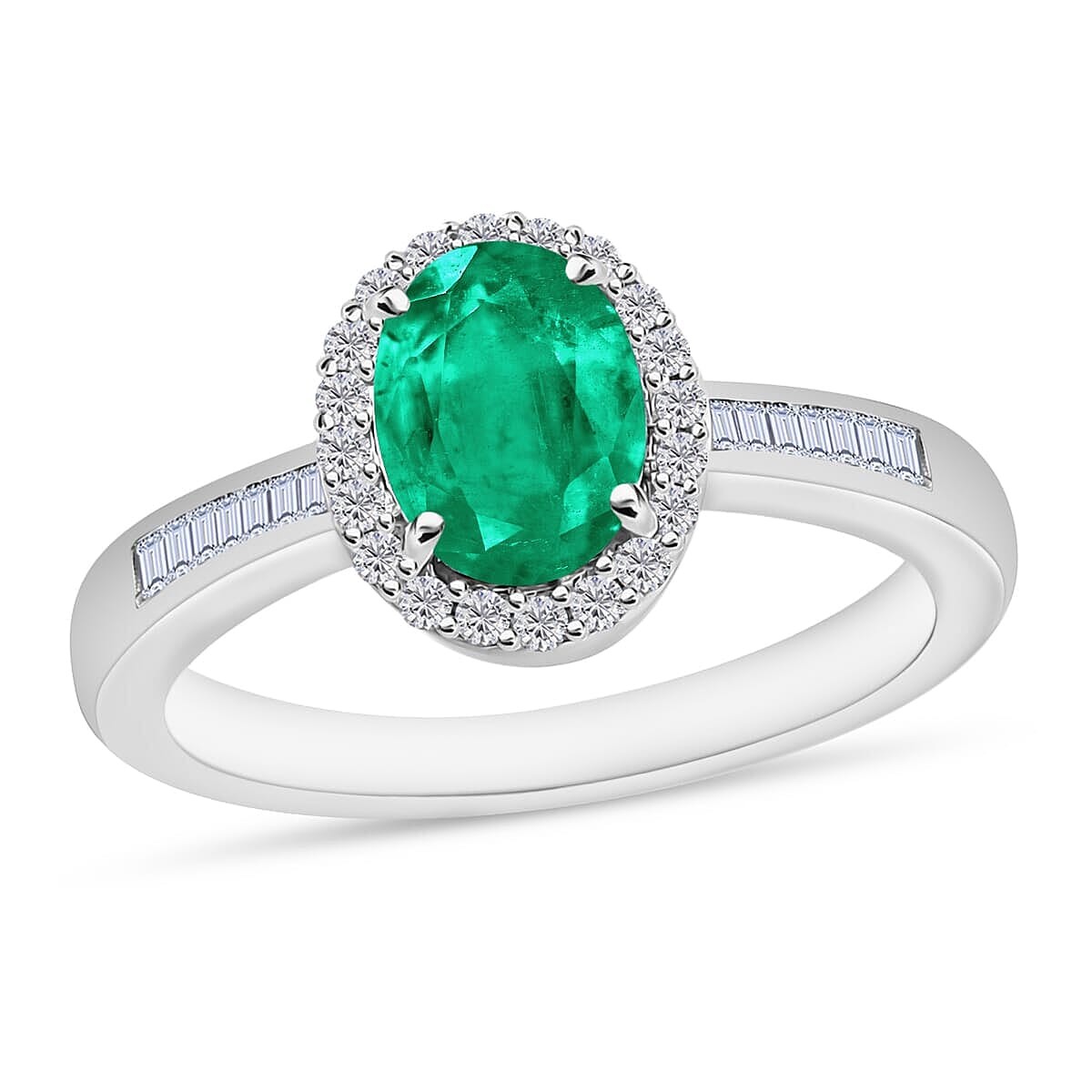 Rhapsody AAAA Kagem Zambian Emerald and E-F VS2 Diamond Ring in 18K White Gold (Size 9.5) 1.50 ctw image number 0