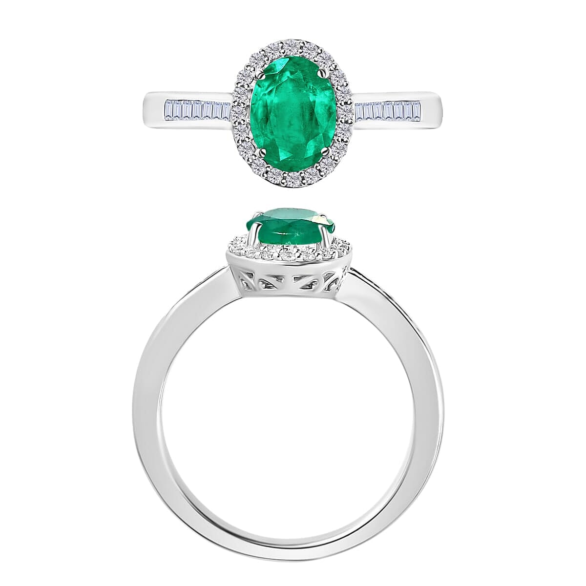 Rhapsody AAAA Kagem Zambian Emerald and E-F VS2 Diamond Ring in 18K White Gold (Size 9.5) 1.50 ctw image number 3