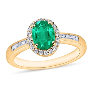 Rhapsody AAAA Kagem Zambian Emerald and E-F VS2 Diamond Ring in 18K Yellow Gold (Size 5.0) 1.49 ctw
