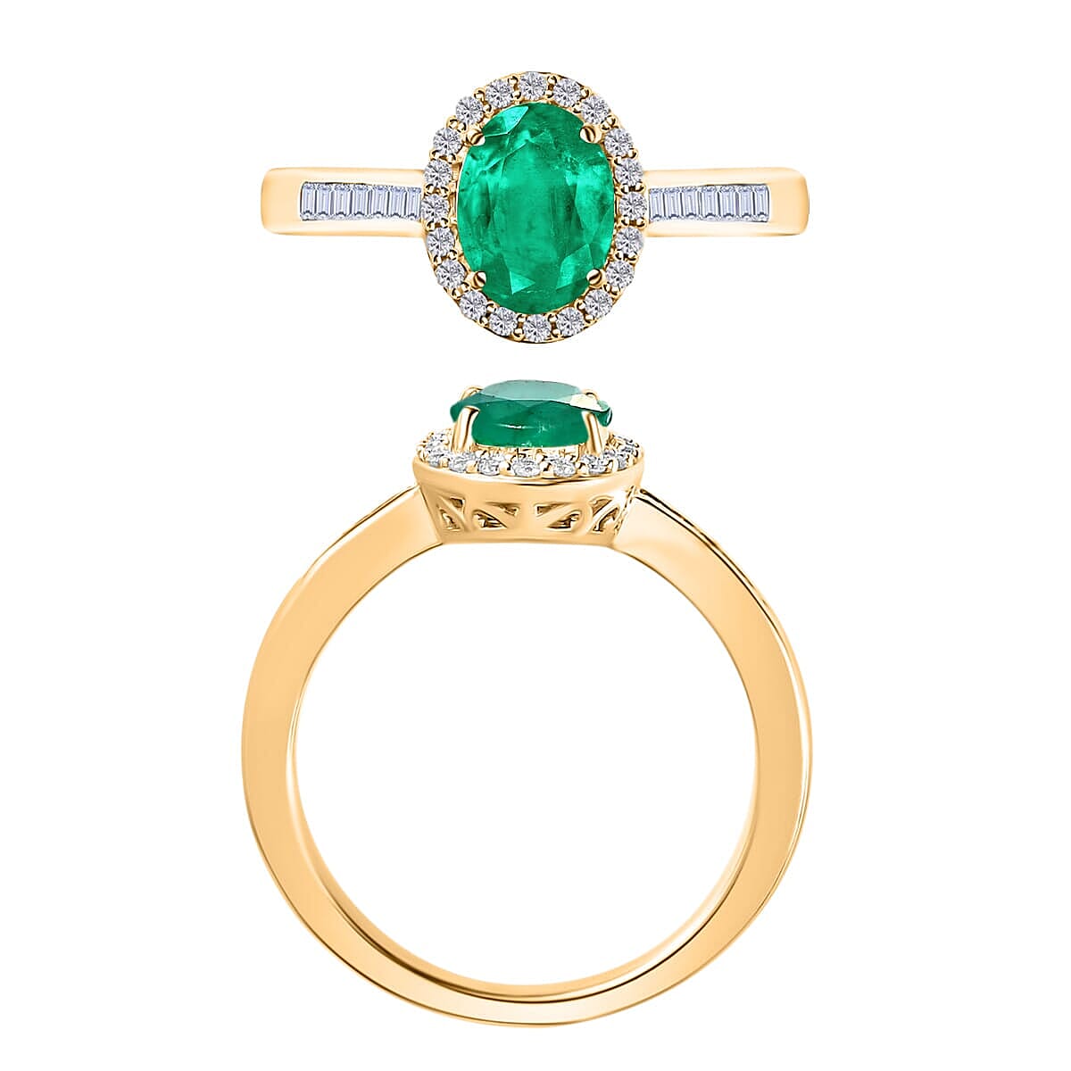 Rhapsody AAAA Kagem Zambian Emerald and E-F VS2 Diamond Ring in 18K Yellow Gold (Size 5.0) 1.49 ctw image number 3