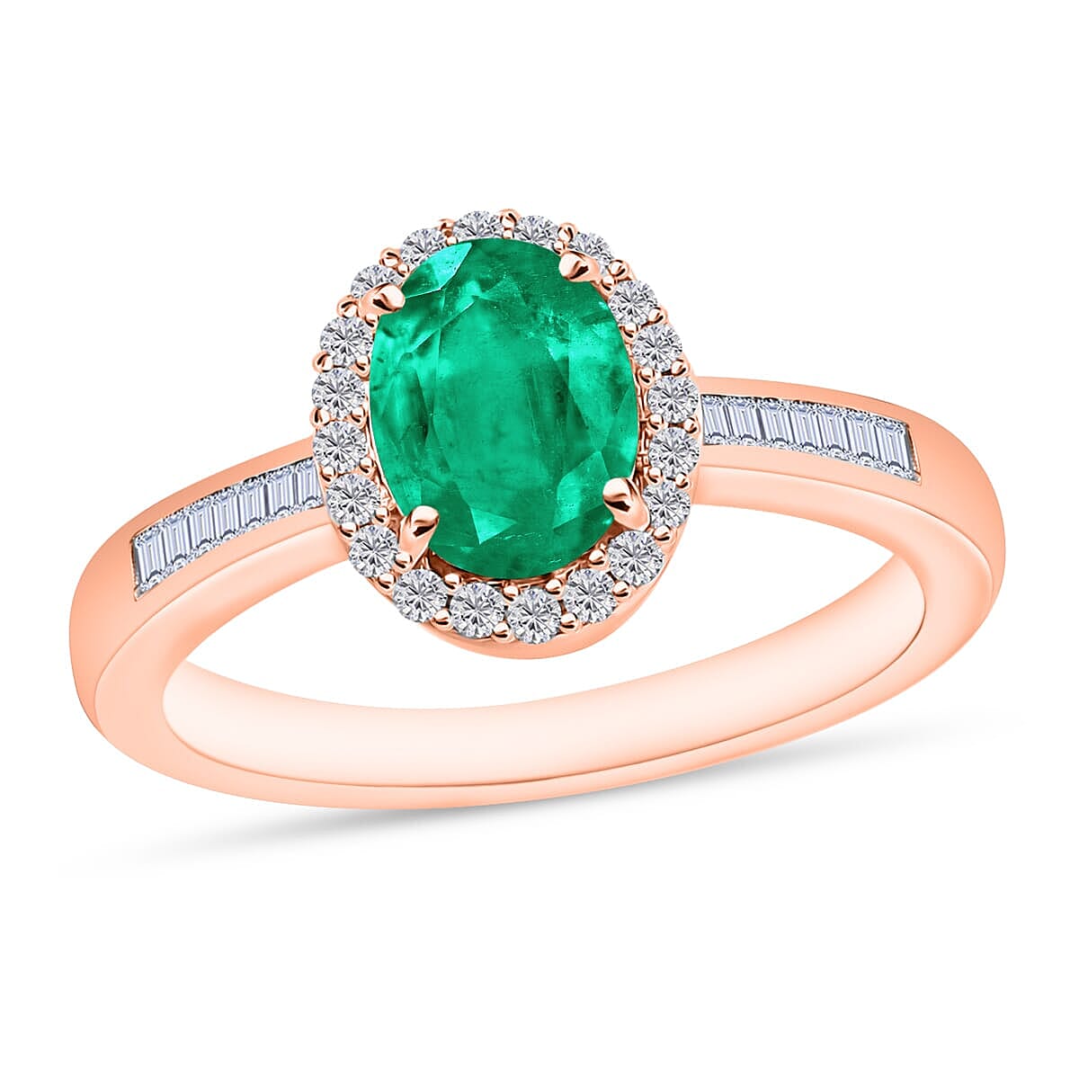 Rhapsody AAAA Kagem Zambian Emerald and E-F VS2 Diamond Ring in 18K Rose Gold (Size 4.0) 1.49 ctw image number 0