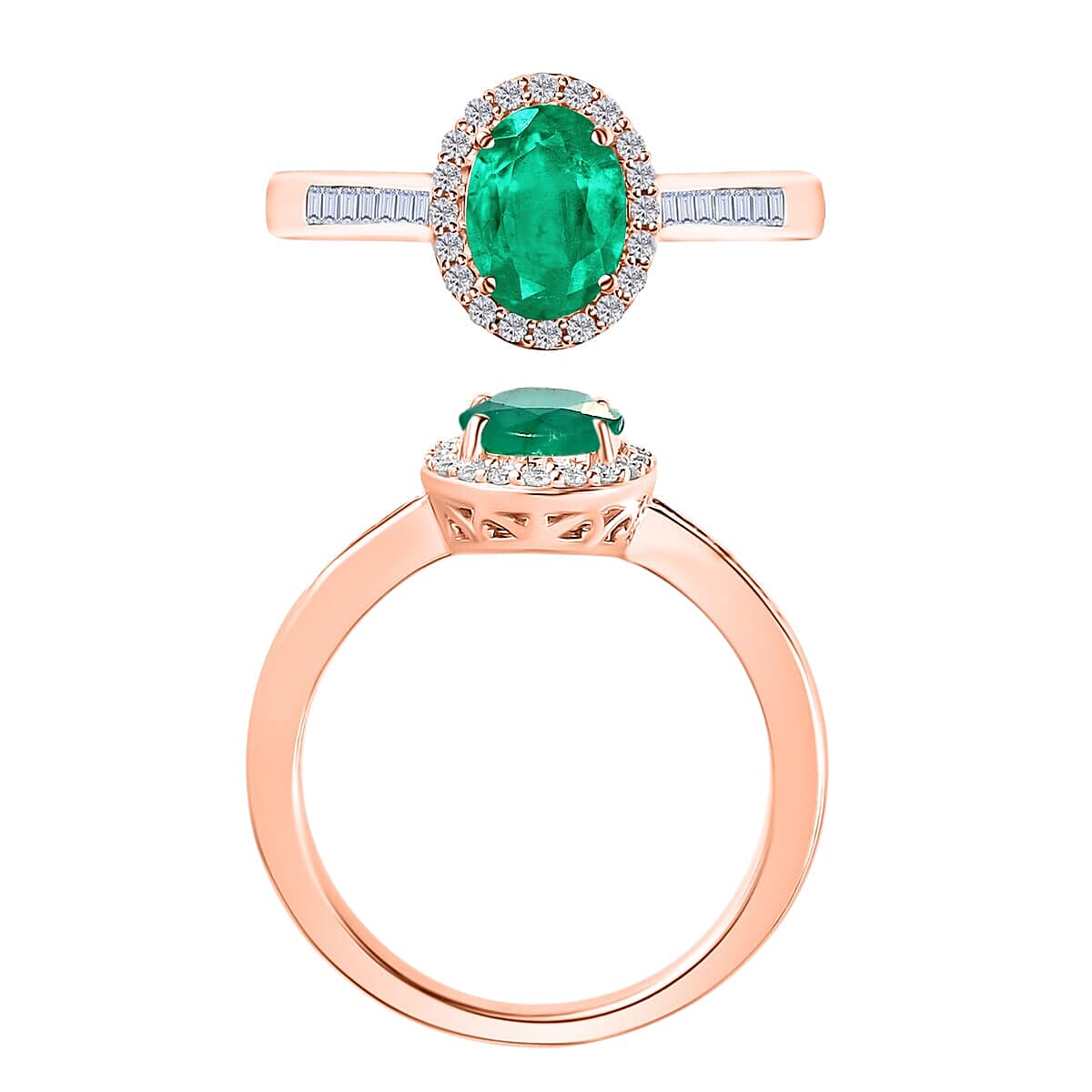 Rhapsody AAAA Kagem Zambian Emerald and E-F VS2 Diamond Ring in 18K Rose Gold (Size 4.0) 1.49 ctw image number 3