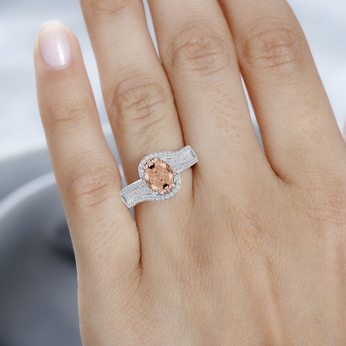 Rhapsody AAAA Pink Morganite and E-F VS2 Diamond 1.75 ctw Ring in 18K White Gold (Size 10.0) 4.95 Grams image number 1