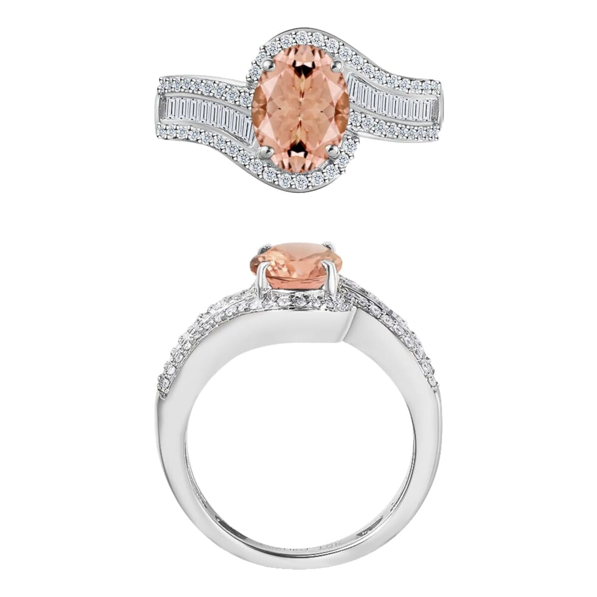 Rhapsody AAAA Pink Morganite and E-F VS2 Diamond 1.75 ctw Ring in 18K White Gold (Size 10.0) 4.95 Grams image number 3