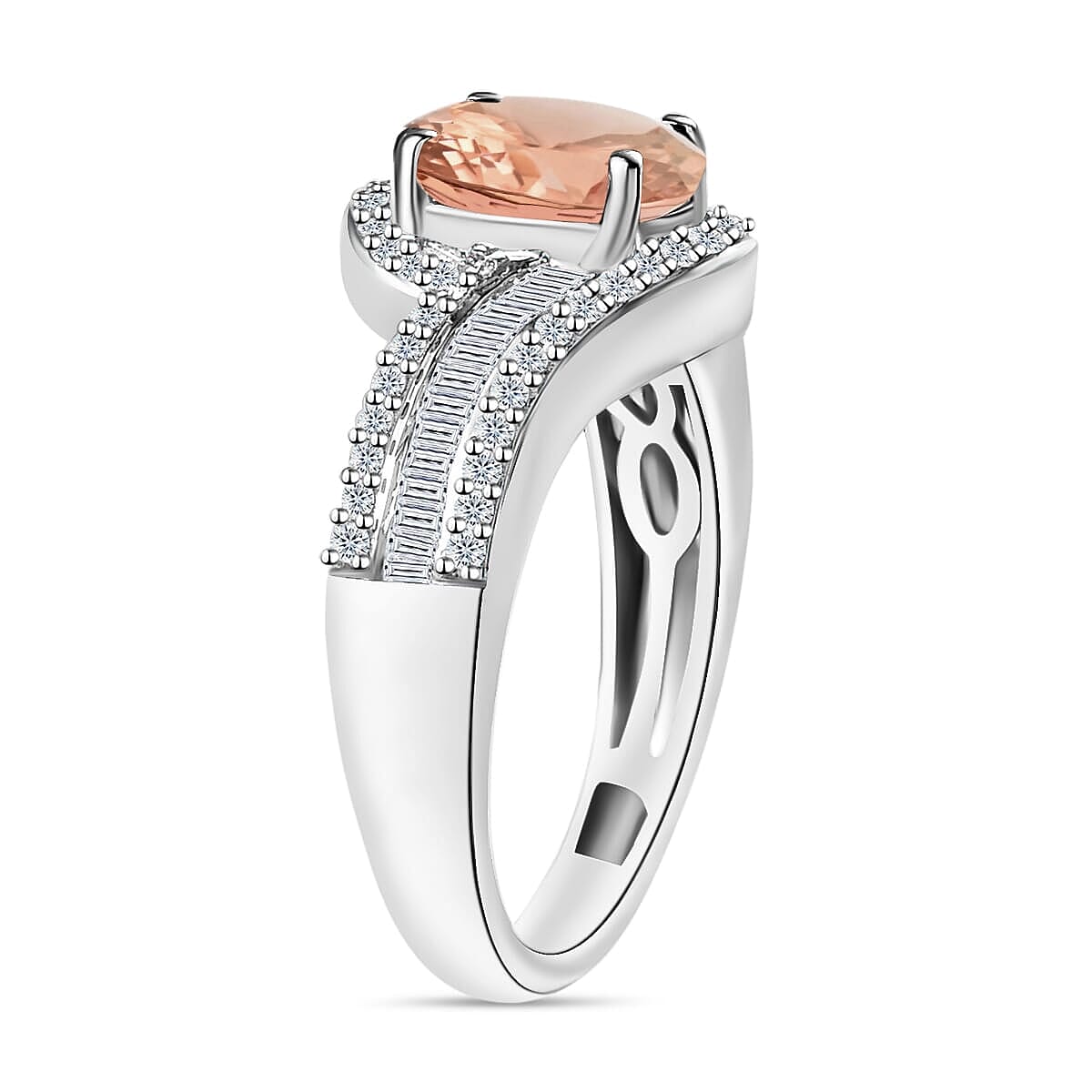 Rhapsody AAAA Pink Morganite and E-F VS2 Diamond 1.75 ctw Ring in 18K White Gold (Size 6.0) 4.95 Grams (Del. in 10-12 Days) image number 2