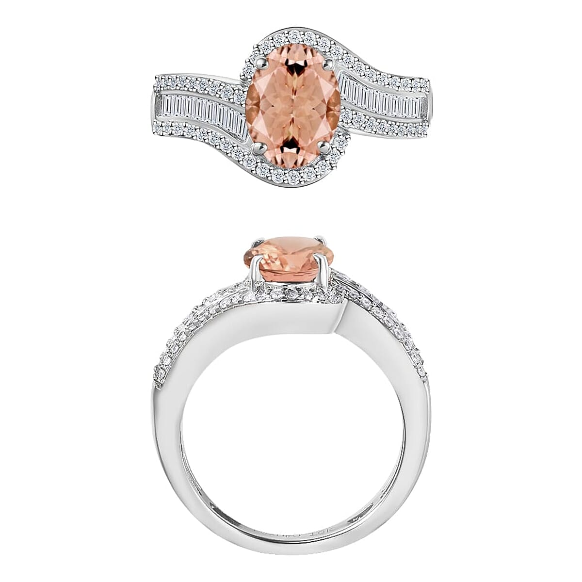 Rhapsody AAAA Pink Morganite and E-F VS2 Diamond 1.75 ctw Ring in 18K White Gold (Size 6.0) 4.95 Grams (Del. in 10-12 Days) image number 3